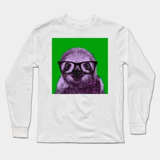 Geek Sloth in Green Background - Print / Home Decor / Wall Art / Poster / Gift / Birthday / Sloth Lover Gift / Animal print Canvas Print Long Sleeve T-Shirt